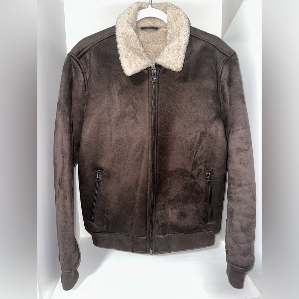 Only & Sons faux suede aviator jacket with borg lining in brown. Size M.